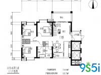 江东水岸F1户型 三室两厅一厨两卫
